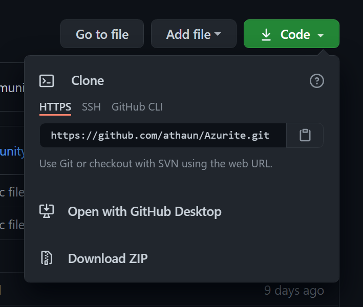 Image of github 'code' button.